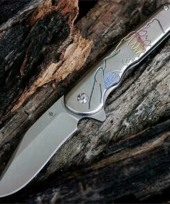 Kizer Cutlery, Flashbang Skully Flipper, 454A2, 3.5 in. S35VN Clip Point Stonewashed Blade, Framelock
