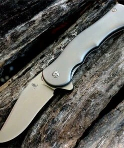 Kizer Cutlery, 455A1, Dorado, 3.48 in. S35VN Clip Point Stonewashed Blade, Titanium Handle, Framelock