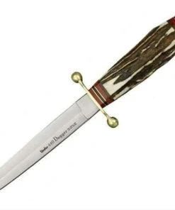 Linder Dagger, 5" 440 Stainless Dagger Blade, Brown Leather Sheath w/ Silver Finish Metal Trim