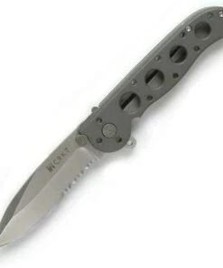 CRKT M21-12 Spear Point, 3" AUS8 Combo Blade, Grey Anodized Aluminum Handle