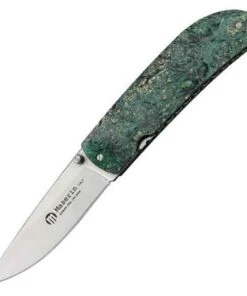 Maserin Atti Linerlock, Green Burl Wood Handles, w/ Black Leather Slip Pouch