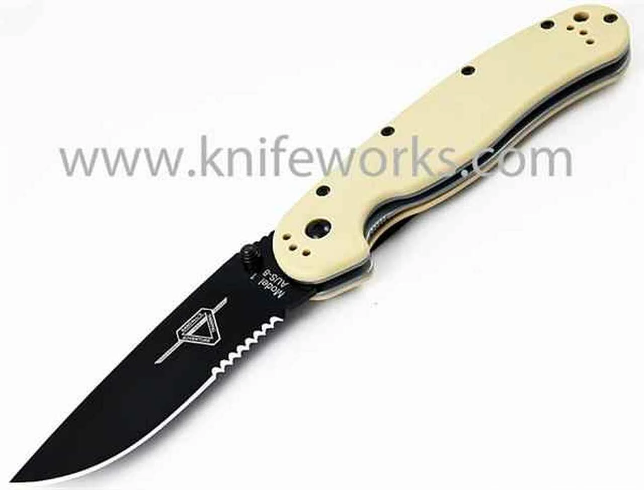 Ontario Rat Folder, Black Blade, Desert Tan Handle, Combo Edge 1 Ontario Rat Folder, Black Blade, Desert Tan Handle, Combo Edge