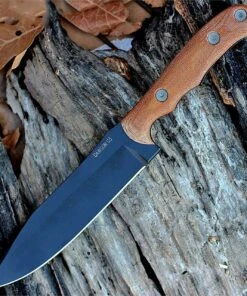 Dawson Knives, Outdoorsman 6" Camp Knife, Black Cerakote Finish, Tan Micarta Handle