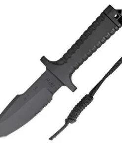 RPW Survival Knives RPW X46 5" Tanto Black, Combo Edge, w/ Khaki Nylon Sheath