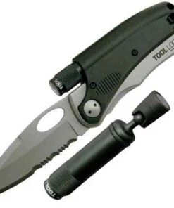 Tool Logic SLPro Series 1 Silver Serrated Blade w/LED Flashlight with Magnetic Base & Whistle