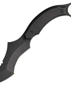 Krudo Knives Mini MMF8, 4 1/8" blade with recurved bottom edge and curved top edge with partial serration. 1095 high carbon steel