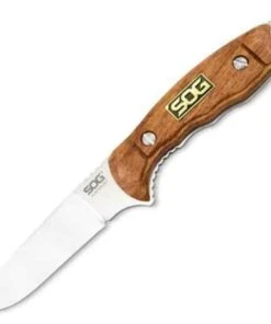SOG SOG99860 Huntspoint, 3.6" S30V Plain Blade, Rosewood Handle, Black Leather Sheath