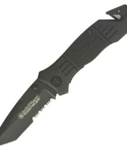 Smith and Wesson Smith & Wesson ExtremeOps Linerlock, with Glass Breaker, Black Blade, Combo Edge