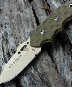 Tops C.A.T. 200 S-Series Rocky Mountain Bull's-Eye Scales, 3.25 in. 1095 Blade Steel, Green Canvas Micarta Handle, Overall Length 7.25"
