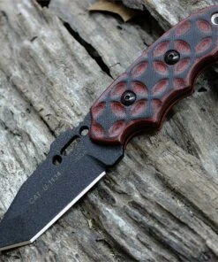 Tops C.A.T. 203 Rocky Mountain Bull's-Eye Scales, 3.25 in. Tanto 1095 Blade Steel, Black/Red G10 Handle, Overall Length 7.25"