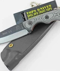 TOPS Knives Scandi Fixed Blade, 1095 High Carbon Steel, Black Linen Micarta Handle