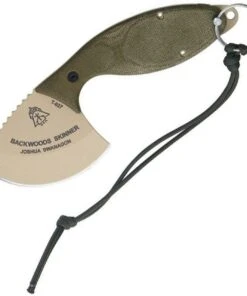 TOPS Knives Backwood Skinner W/ Gut Hook, 1095 High Carbon Steel, Green Canvas Micarta Handle