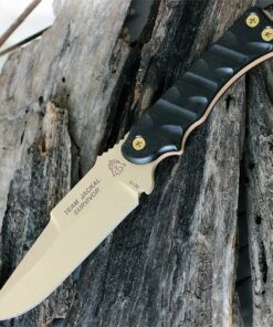 TOPS TMJK-5S Team Jackal Survivor Fixed Blade, 5in. 1095 Carbon Steel Blade, Black G-10 Handles