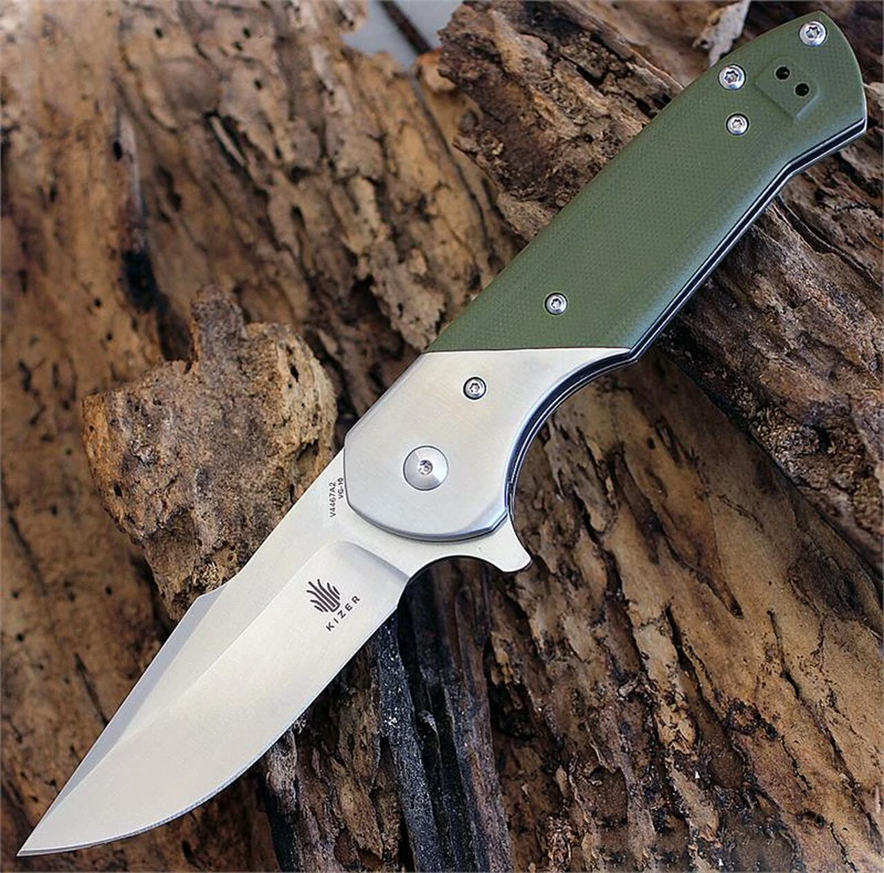 Kizer Cutlery V4467A2 Matt Degnan Vanguard Kane, 3.48" VG10 Blade, Green G10 Handle Liner-lock flipper 1 Kizer Cutlery V4467A2 Matt Degnan Vanguard Kane, 3.48" VG10 Blade, Green G10 Handle Liner-lock flipper