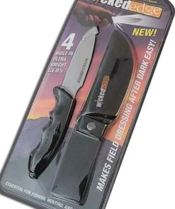 Wicked Edge Illuminator Knife, 4" AUS-8 Plain Blade, Black Textured Handle