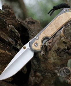 Chris Reeve Large Sebenza 31 Box Elder Inlay, 3.61" CPM S45VN Stonewashed Drop Point Blade, Matt-Blasted Handle(L31-1108)