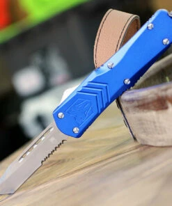 CobraTec Knives LBLUFS-XLTS Large FS-X Blue, 3.50" D2 Steel Tanto Serrated Blade, Anodized Aviation Aluminum Handle
