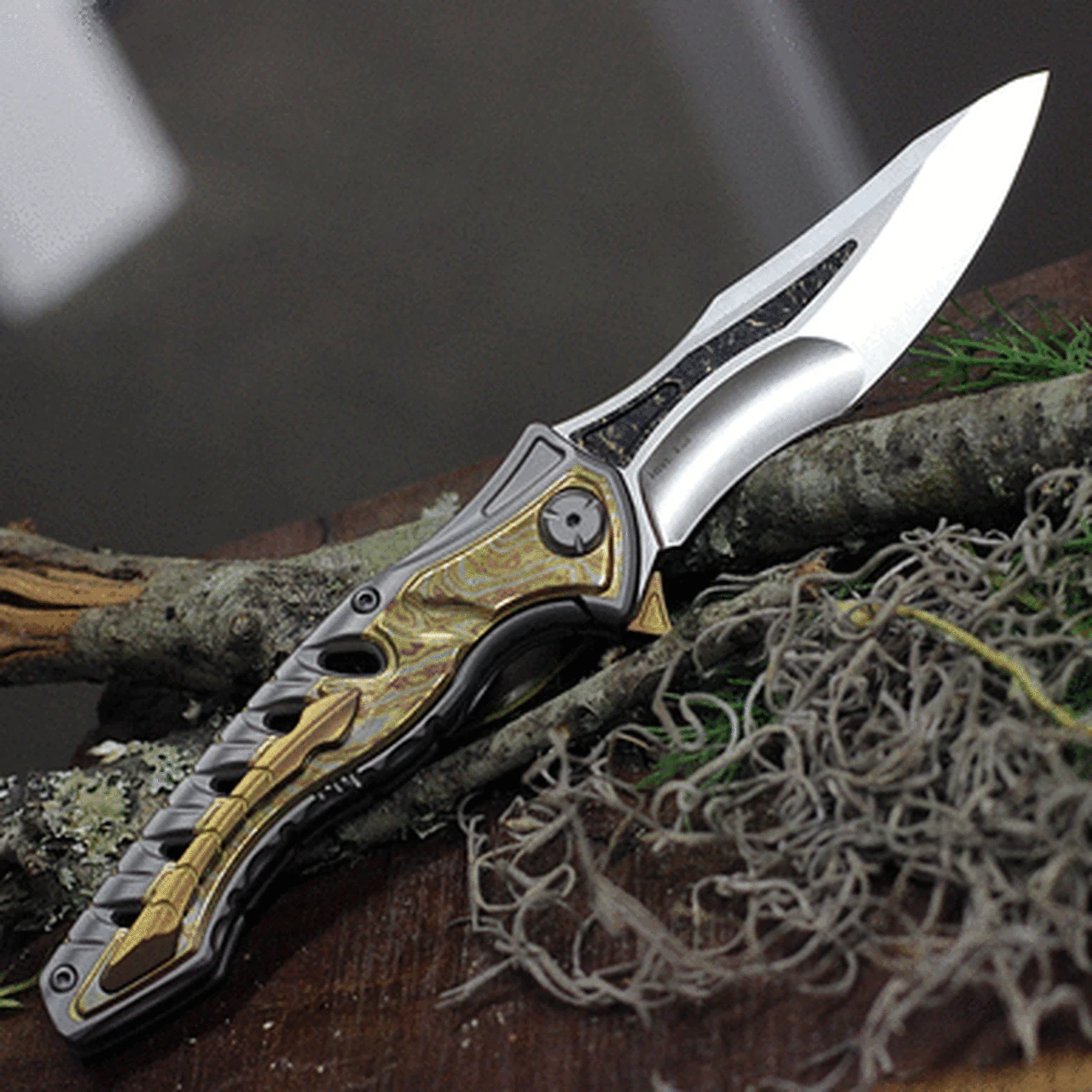 Maxace Knives Hive - Titanium / Gold Mokume (4.25" Satin) MCH03 2 Maxace Knives Hive - Titanium / Gold Mokume (4.25" Satin) MCH03 - Image 2