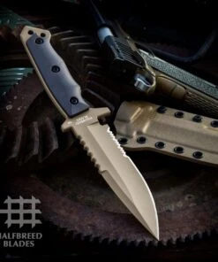 Halfbreed Blades Halfbreed Medium Infantry Knife - Black G-10 (5.31" D2 Dark Earth) MIK-03 DE