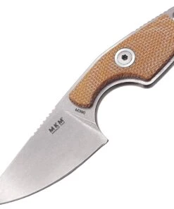 MKM - Maniago Knife Makers Mikro 1 Fixed Blade R01-NC, 2" Bohler M390 Stonewashed Plain Blade, Tan Micarta Handle