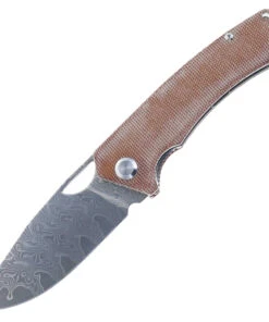 PMP Knives PMP Spartan Front Flipper - Brown Micarta (3.25" Damascus) SPBRMDM