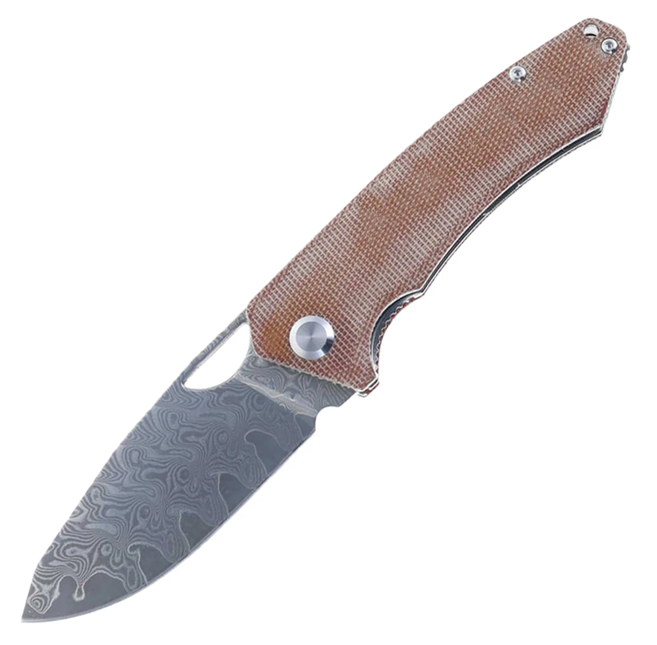 PMP Knives PMP Spartan Front Flipper - Brown Micarta (3.25" Damascus) SPBRMDM 1 PMP Knives PMP Spartan Front Flipper - Brown Micarta (3.25" Damascus) SPBRMDM