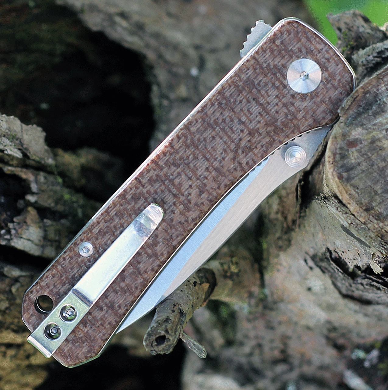 QSP Knife Hawk, QS131-G, 3.25" Sandvik 14C28N, Two-Toned Satin Blade, Brown Linen Micarta Handle 2 QSP Knife Hawk, QS131-G, 3.25" Sandvik 14C28N, Two-Toned Satin Blade, Brown Linen Micarta Handle - Image 2