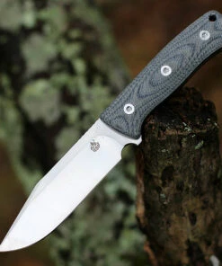 QSP Knife Bison Fixed Blade QS134-B, 4.5" D2 Satin Plain Blade, Denim Jean Linen Miarta Handle