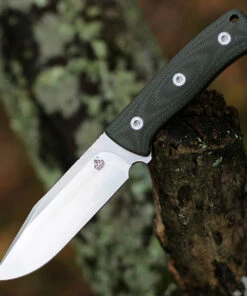 QSP Knife Bison Fixed Blade QS134-C, 4.5" D2 Satin Plain Blade, Green Linen Miarta Handle