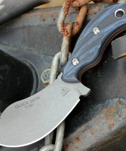 TOPS Knives Quick Skin QSK01, 1095 Tumble Finish Blade, Black/Blue G10 Handles