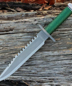 Rambo 9293 First Blood Signature Edition, 9" Stainless Plain Blade, Green Nylon Cord-wrapped Handle