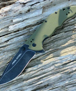 Real Steel 5113 E77, 3.23" 8Cr14MoV Plain Blade, OD Green Checkered G-10 Handle
