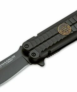 Boker Magnum 01MB954 Black Papillon, 2.5" 440 SS Black Coated Plain Edge, SWAT Linerlock