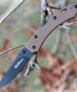 SALEH Knives SNB, 3.5" N690Co Black Plain Blade,Desert Tan G-10 Handle