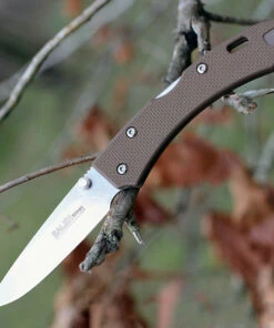 SALEH Knives SNS, 3.5" N690Co Plain Blade, Desert Tan G-10 Handle