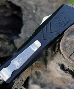 CobraTec Black FS-X OTF Knife CTKSBLKFS-XSDAG2SS, 2.75" D2 Steel Dagger Serrated Blade, Black Aluminum Handle -Knifeworks Sales Store sblkfs xsdag2ss.2 56486.1623961487