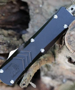 CobraTec Black FS-X OTF Knife CTKSBLKFS-XSDAG2SS, 2.75" D2 Steel Dagger Serrated Blade, Black Aluminum Handle -Knifeworks Sales Store sblkfs xsdag2ss.3 63558.1623961487