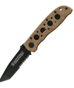Smith and Wesson Smith & Wesson Extreme Ops Linerlock, Black Tanto Combo Blade, Desert Aluminum Handle