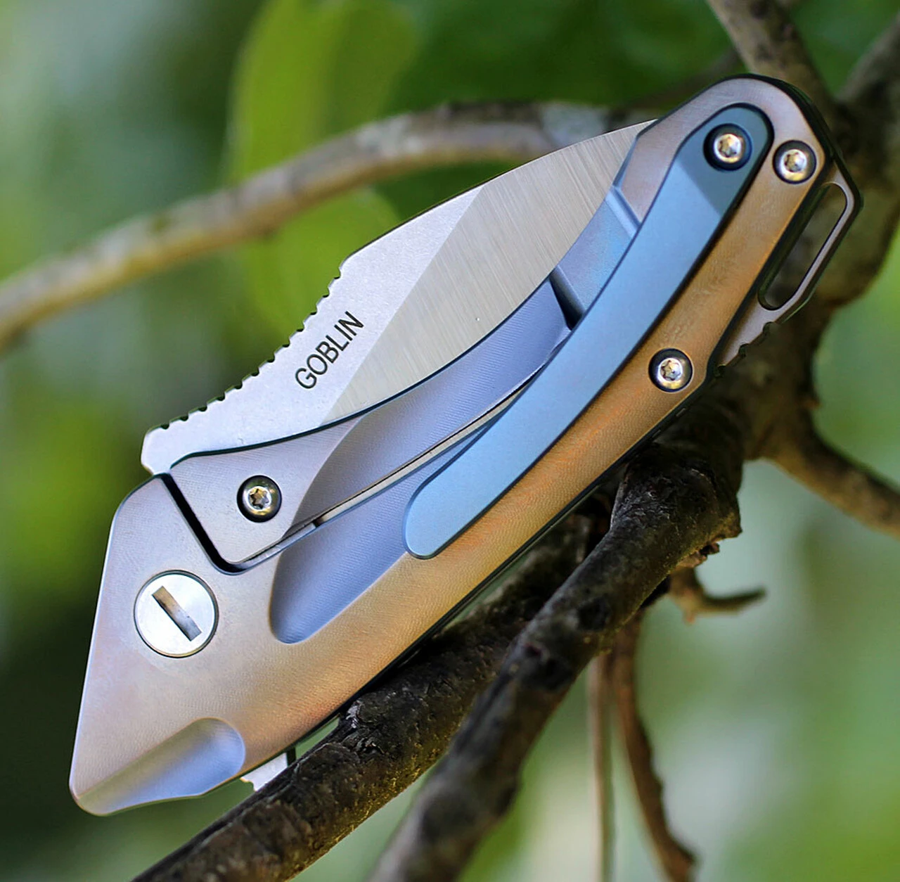 Bestech T1711B Goblin, 2.5" CPM-S35VN Plain Blade, Bronze Titanium Handle w/Blue Inlay 5 Bestech T1711B Goblin, 2.5" CPM-S35VN Plain Blade, Bronze Titanium Handle w/Blue Inlay - Image 5