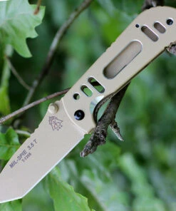 TOPS MIL35T05 Mil-Spie, 3.5" N690Co Tan Tanto Blade, Coyote Tan Aluminum Handle