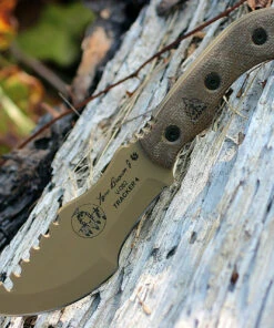 Tops TBT04-TAN Tom Brown Tracker #4, Green Canvas Micarta, Coyote Tan Coating Blade, Kydex Sheath