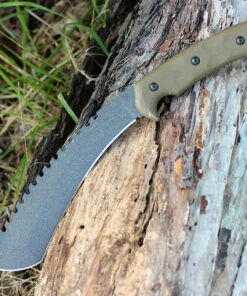 Tops Tundra Trekker TDTK-01, 9" 1095 Carbon Steel, Green Canvas Micarta Handle
