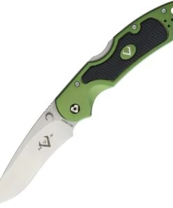 V Nives 30138 Griptide, 3.25" 8Cr14MoV Plain Blade, Green Aluminum, Black Rubber Inlay Handle