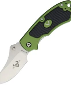 V Nives 30152 Stout, 2.5" 8Cr14MoV Plain Blade, Green Aluminum, Black Rubber Inlay Handle