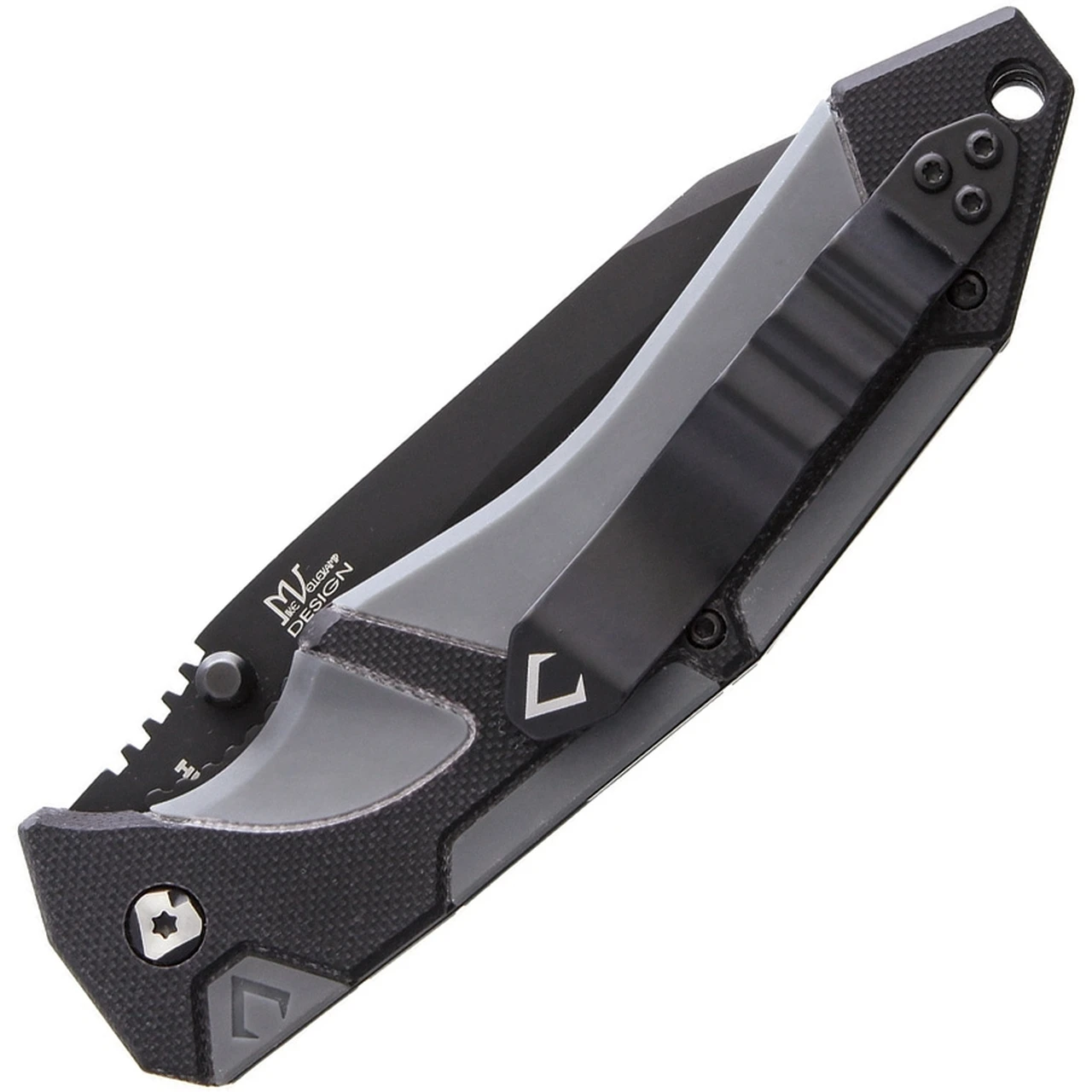 V Nives 30169 Fractal Assist, 3.6" Black D2 Plain Blade, Black G-10 Gray FRN Inlay Handle 2 V Nives 30169 Fractal Assist, 3.6" Black D2 Plain Blade, Black G-10 Gray FRN Inlay Handle - Image 2