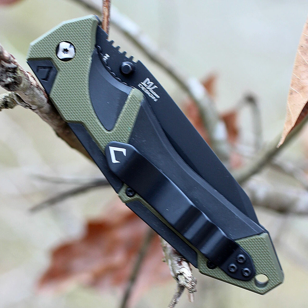 V Nives 30176 Fractal Assist, 3.6" Black D2 Plain Blade, Black G-10, Green FRN Inlay Handle 3 V Nives 30176 Fractal Assist, 3.6" Black D2 Plain Blade, Black G-10, Green FRN Inlay Handle - Image 3