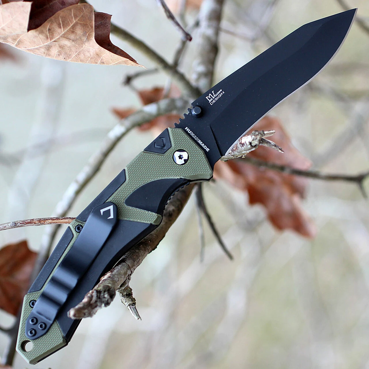 V Nives 30176 Fractal Assist, 3.6" Black D2 Plain Blade, Black G-10, Green FRN Inlay Handle 2 V Nives 30176 Fractal Assist, 3.6" Black D2 Plain Blade, Black G-10, Green FRN Inlay Handle - Image 2