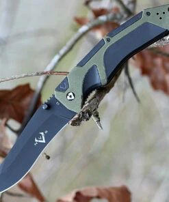 V Nives 30176 Fractal Assist, 3.6" Black D2 Plain Blade, Black G-10, Green FRN Inlay Handle