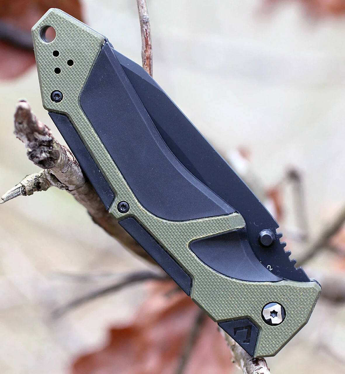 V Nives 30176 Fractal Assist, 3.6" Black D2 Plain Blade, Black G-10, Green FRN Inlay Handle 4 V Nives 30176 Fractal Assist, 3.6" Black D2 Plain Blade, Black G-10, Green FRN Inlay Handle - Image 4