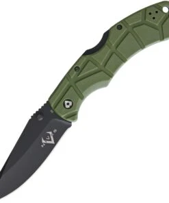 V Nives 30312 Rocky 2, 3.25" Black D2 Plain Blade, Green FRN Handle